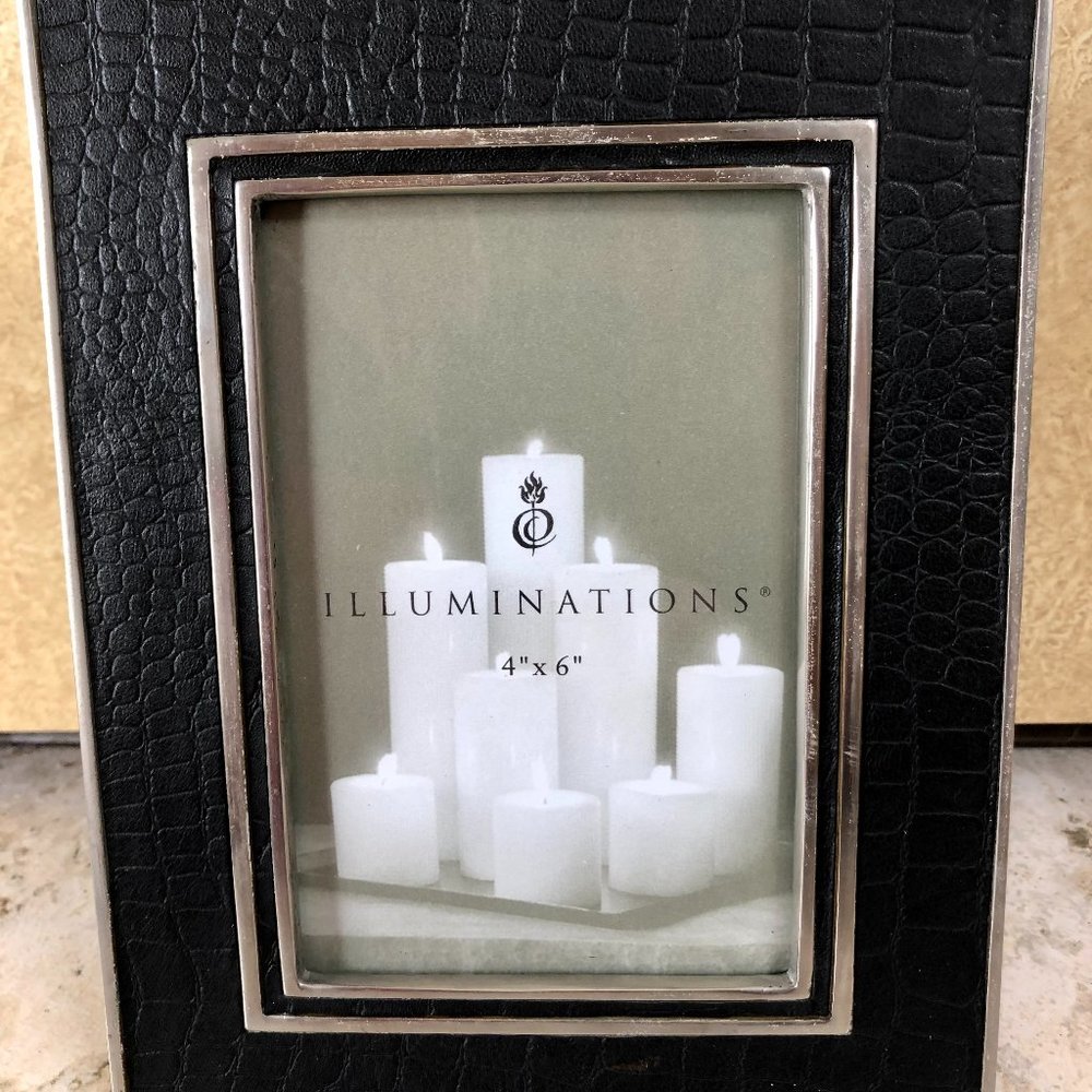 Illuminations Black Gator Leather Picture Photo Frame Glam Metal 4x6" New NIB